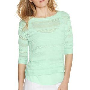 WHITE HOUSE BLACK MARKET 3/4 SLEEVE MINT GREEN CROCHET KNIT BLOUSE TOP